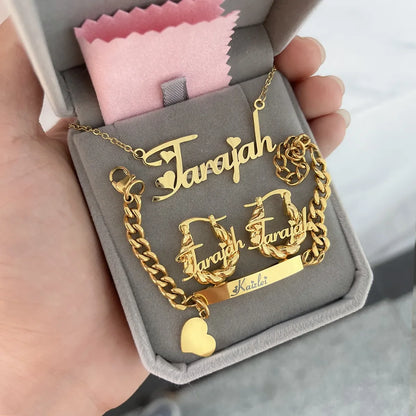 Personalized Name Stainless Steel Jewelry Set for Kids & Adults