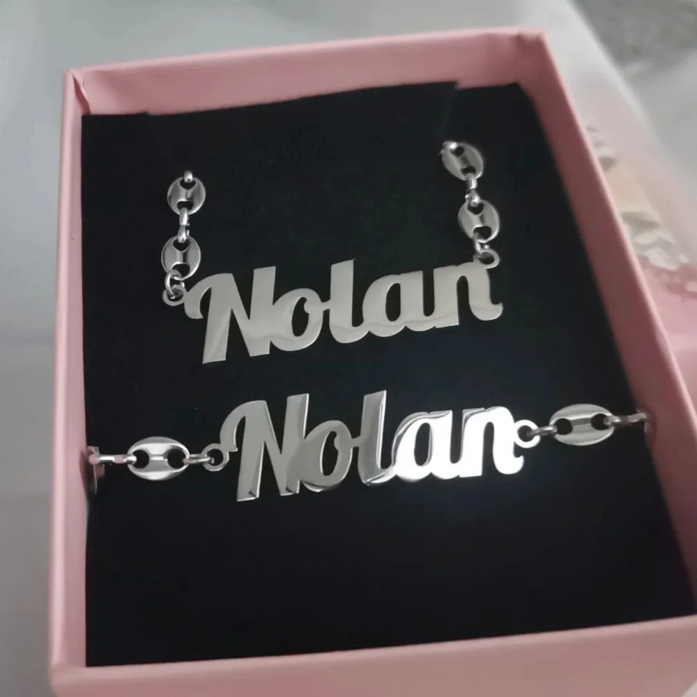 Personalized Name Stainless Steel Jewelry Set for Kids & Adults