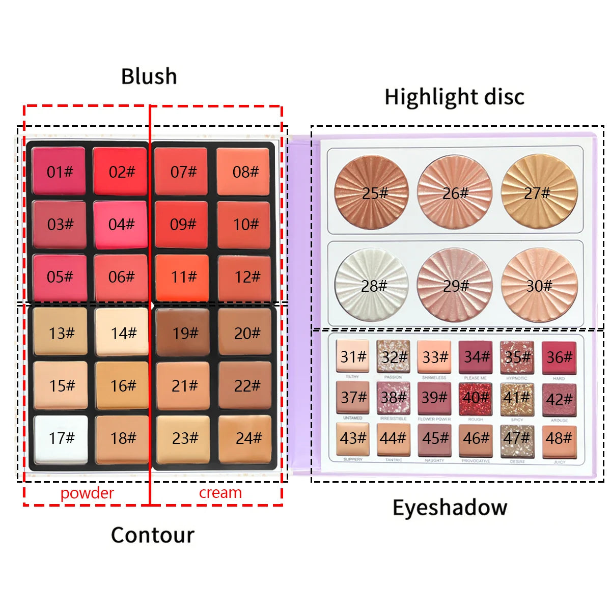 48 Color Blush Concealer, Highlighter, Contour, Eyeshadow 4-in-1 Set Professional Makeup Palette Set