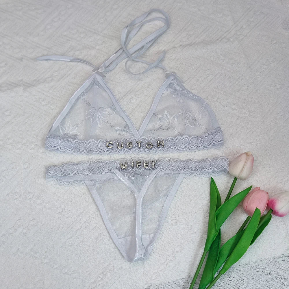 Custom Name Lingerie Lace Set, Bra & Thong