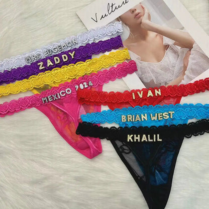 Forever Yours Custom Name Rhinestones Lace Thongs