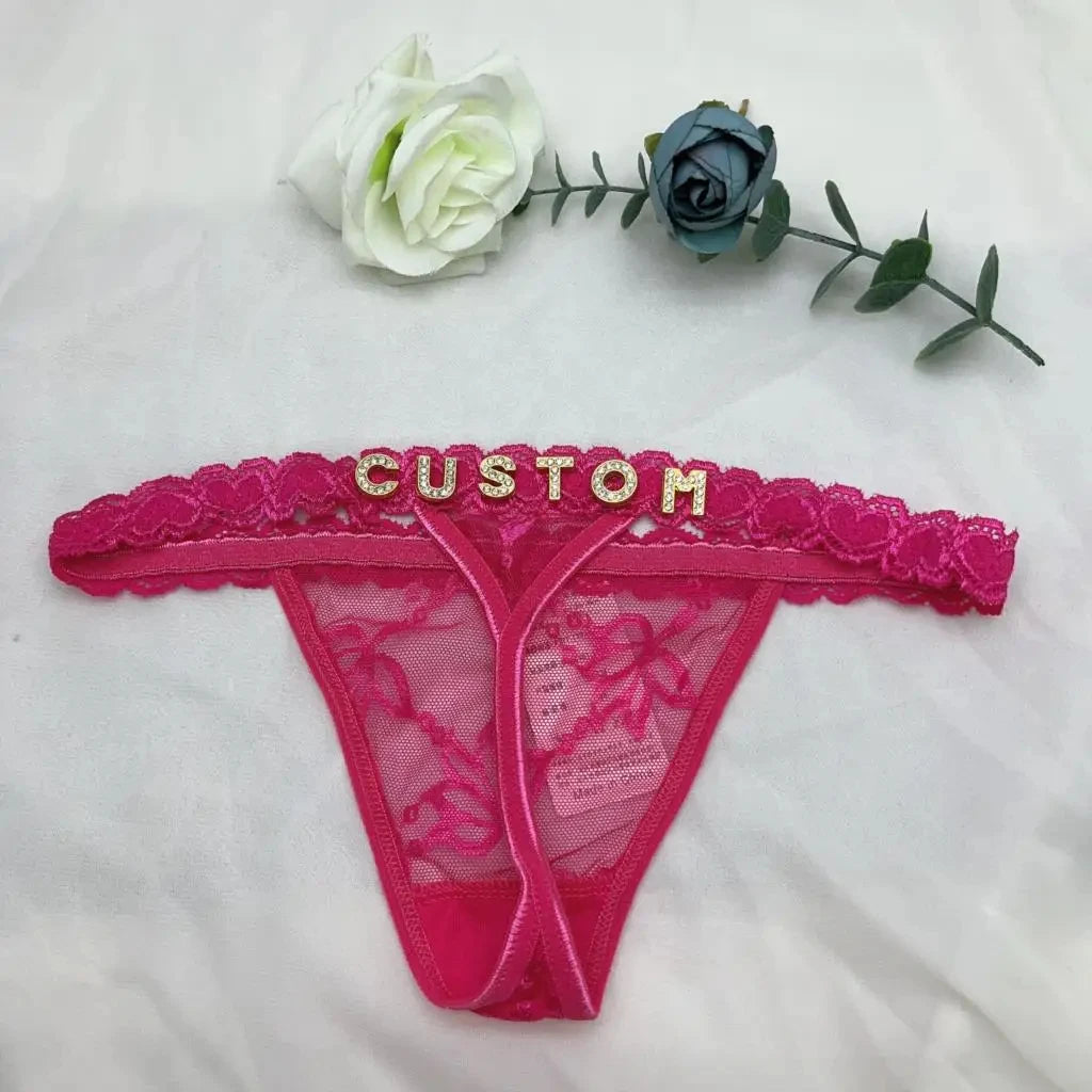 Forever Yours Custom Name Rhinestones Lace Thongs