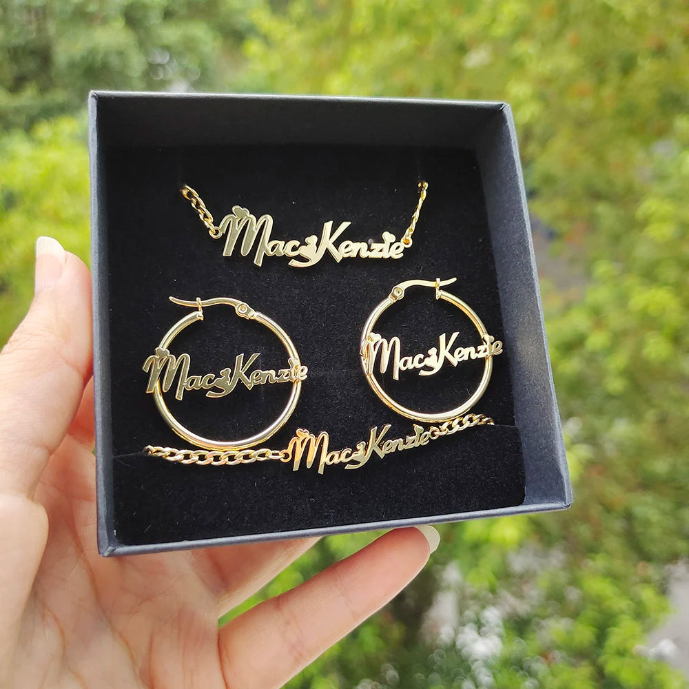 Personalized Name Stainless Steel Jewelry Set for Kids & Adults