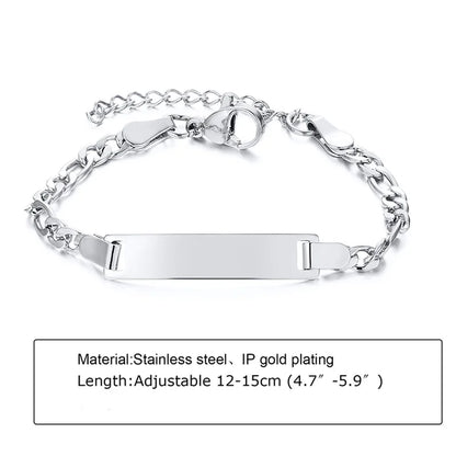 Custom Personalized Name ID Bracelet for Baby, Stainless Steel Curb Chain