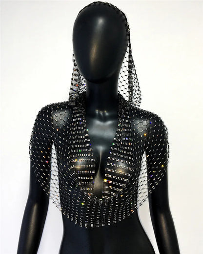 Rhinestone Fishnet Hooded Tank Top