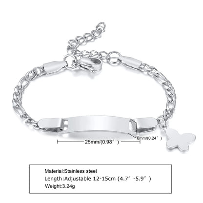 Custom Personalized Name ID Bracelet for Baby, Stainless Steel Curb Chain