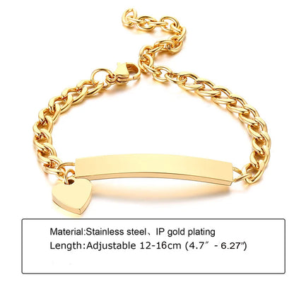 Custom Personalized Name ID Bracelet for Baby, Stainless Steel Curb Chain