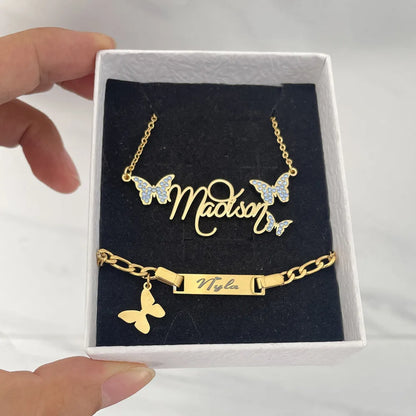 Personalized Name Stainless Steel Jewelry Set for Kids & Adults