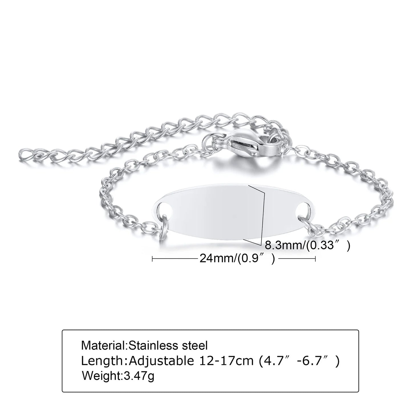 Custom Personalized Name ID Bracelet for Baby, Stainless Steel Curb Chain