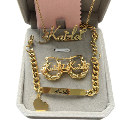 Personalized Name Stainless Steel Jewelry Set for Kids & Adults