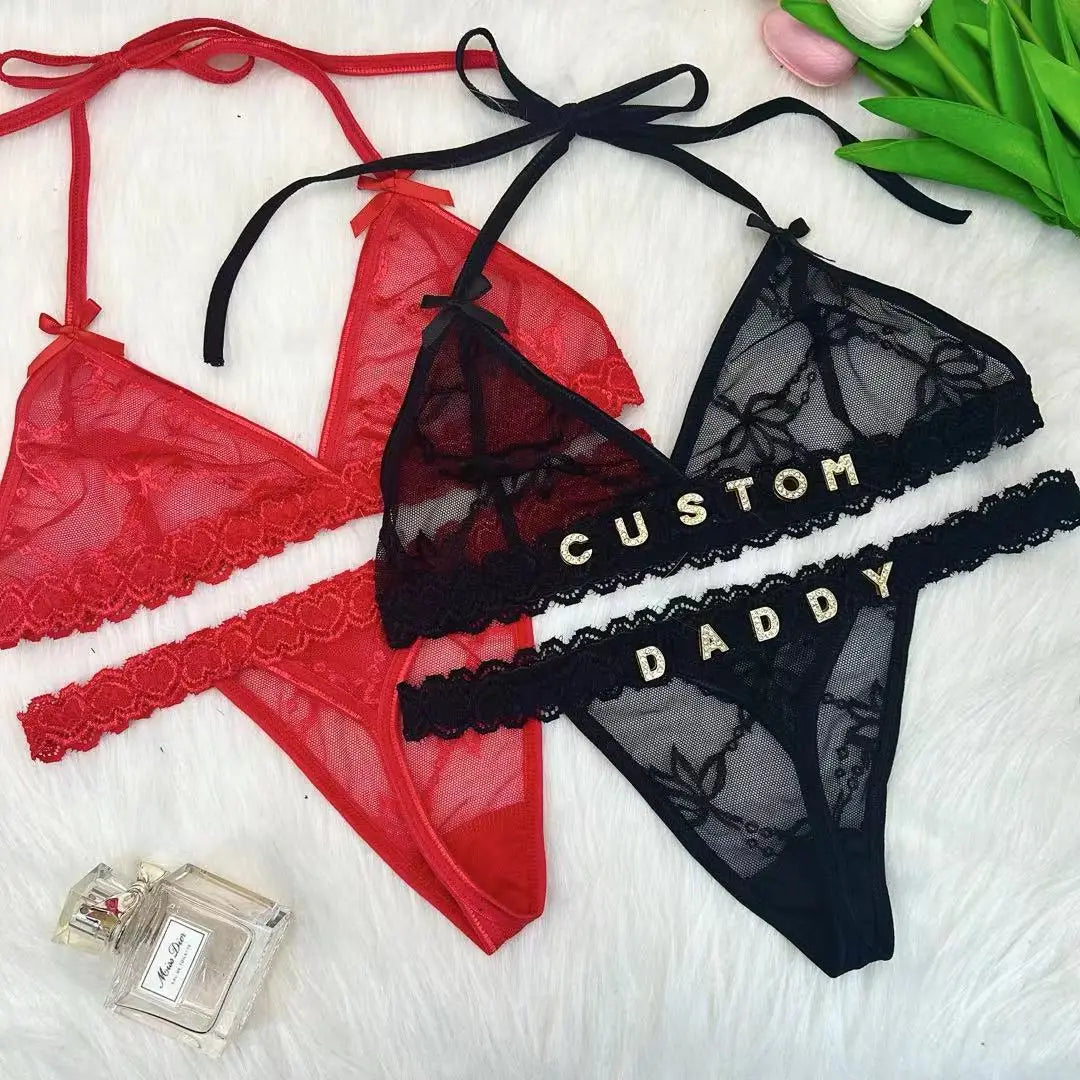 Custom Name Lingerie Lace Set, Bra & Thong