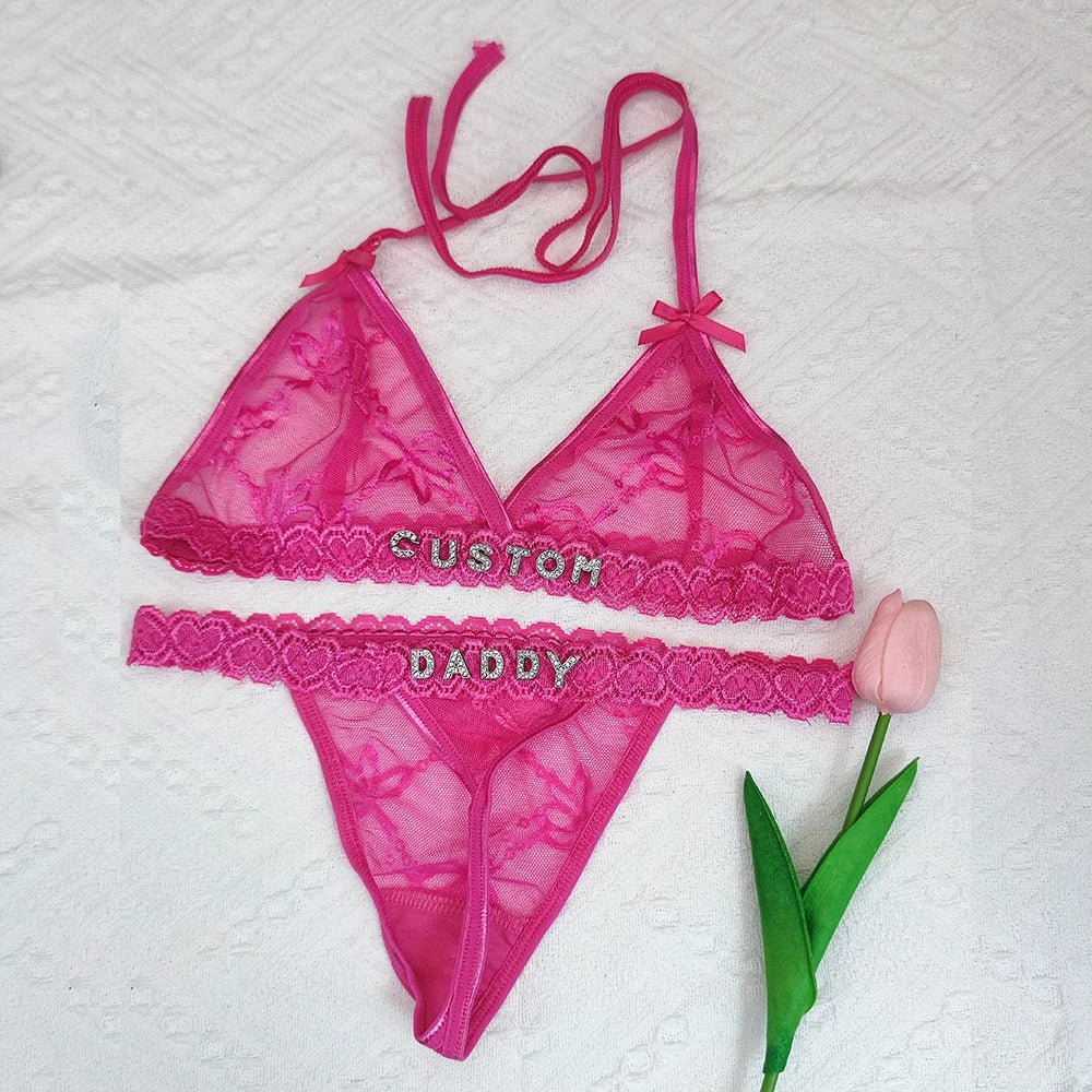 Custom Name Lingerie Lace Set, Bra & Thong