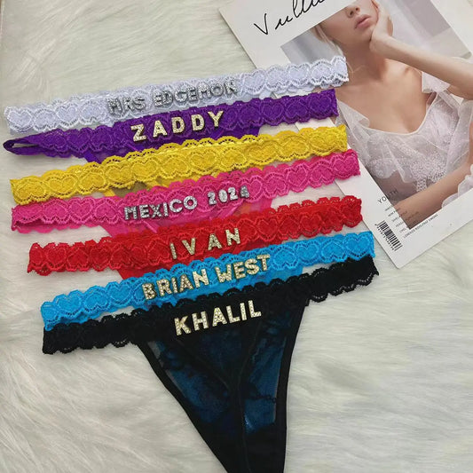 Forever Yours Custom Name Rhinestones Lace Thongs