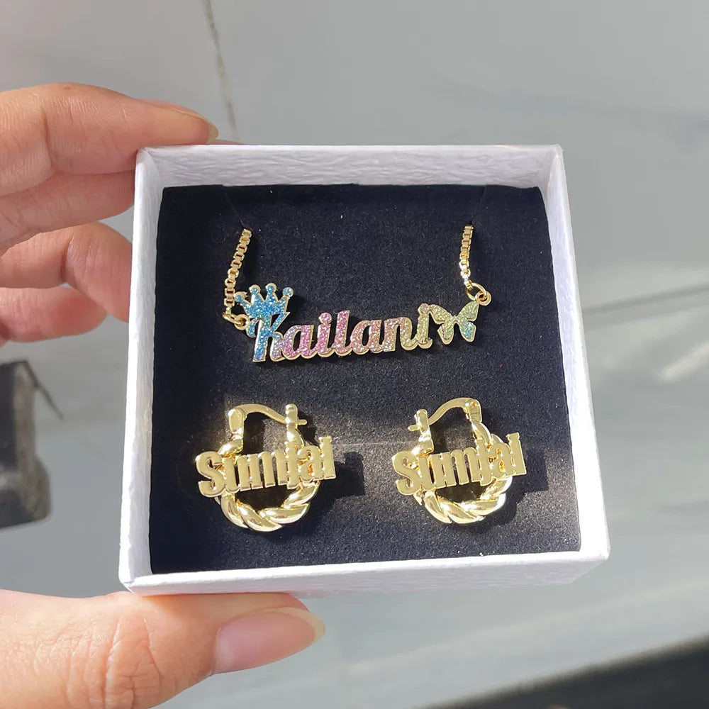 Personalized Name Stainless Steel Jewelry Set for Kids & Adults