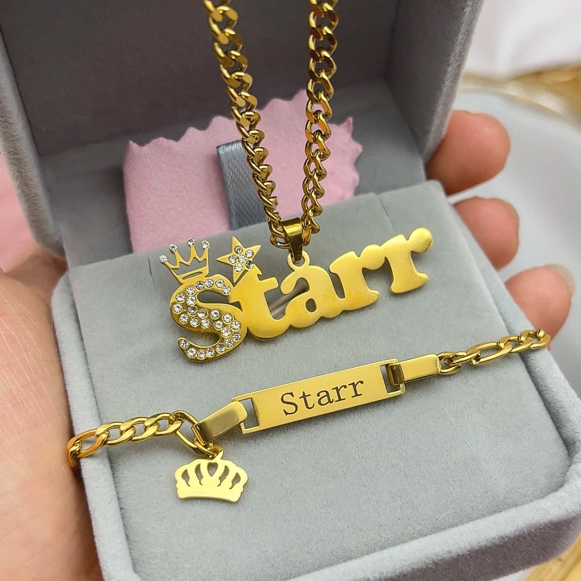 Personalized Name Stainless Steel Jewelry Set for Kids & Adults