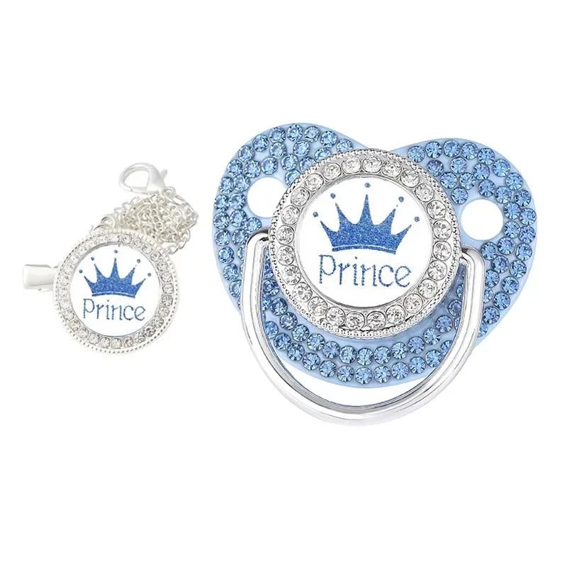 Princess & Prince Blinged Out Baby Pacifier with Chain Clip