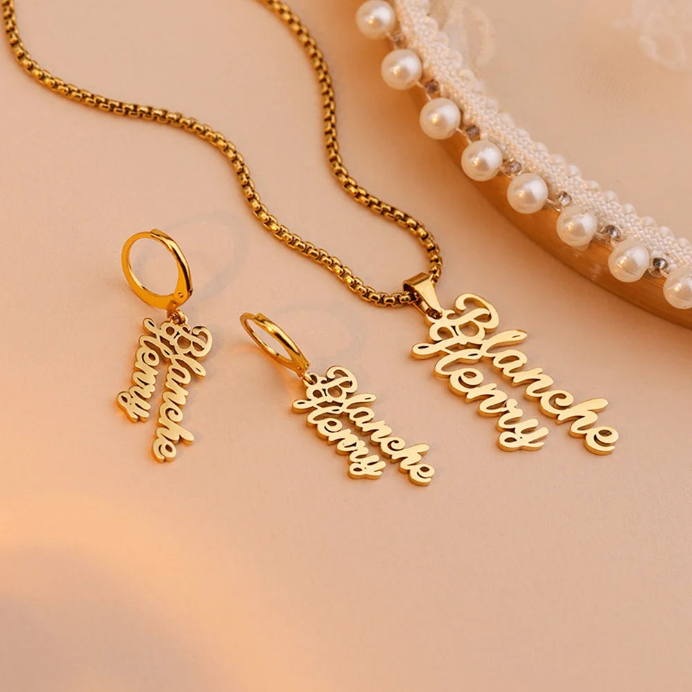 Personalized Name Stainless Steel Jewelry Set for Kids & Adults