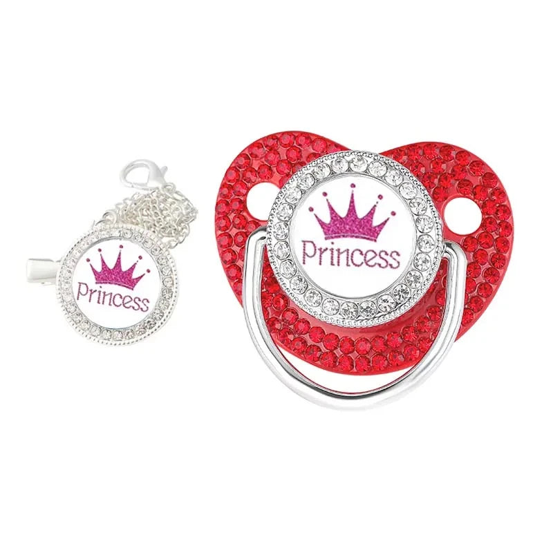 Princess & Prince Blinged Out Baby Pacifier with Chain Clip