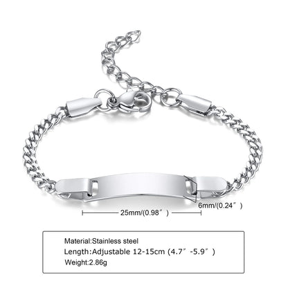 Custom Personalized Name ID Bracelet for Baby, Stainless Steel Curb Chain