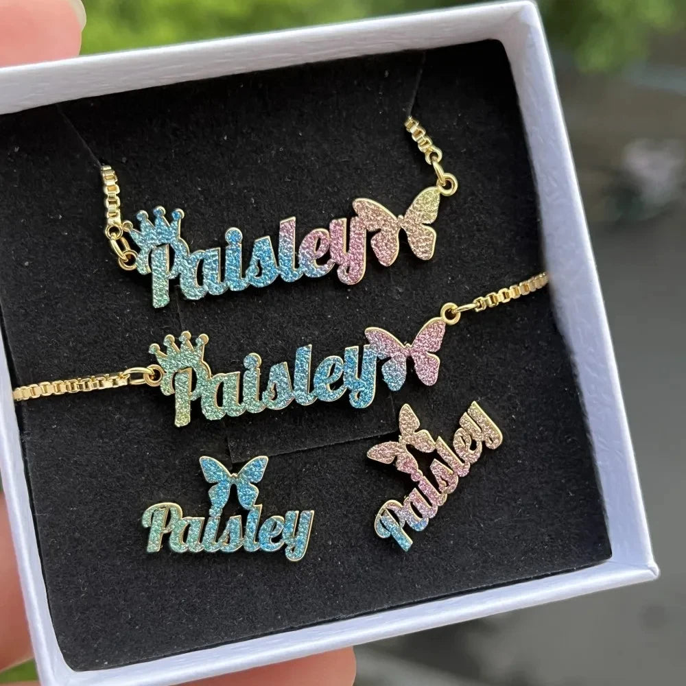 Personalized Name Stainless Steel Jewelry Set for Kids & Adults