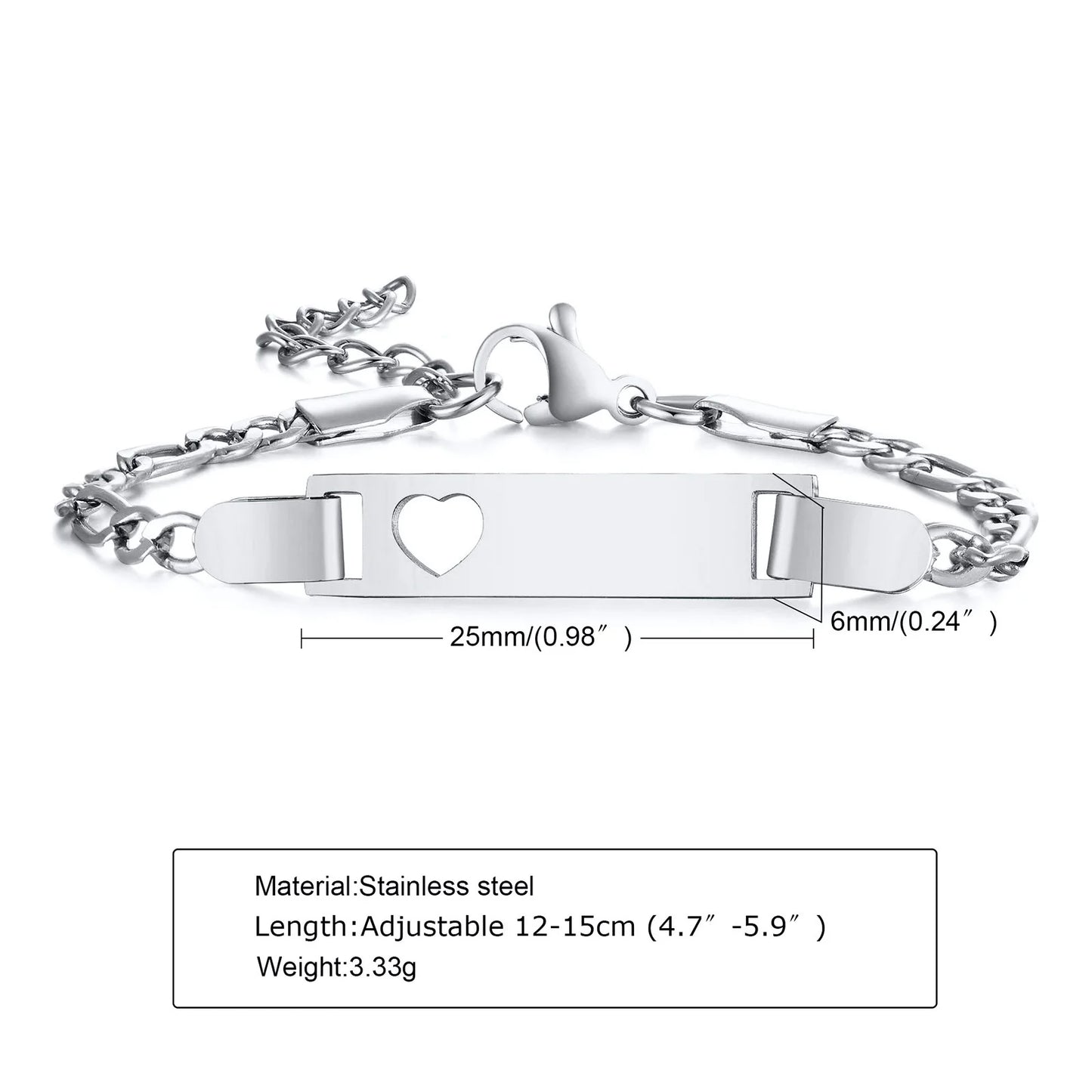 Custom Personalized Name ID Bracelet for Baby, Stainless Steel Curb Chain