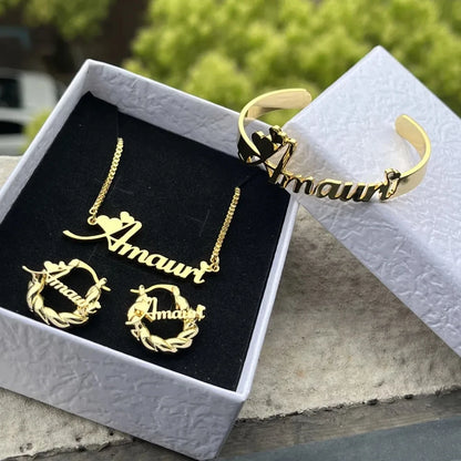 Personalized Name Stainless Steel Jewelry Set for Kids & Adults