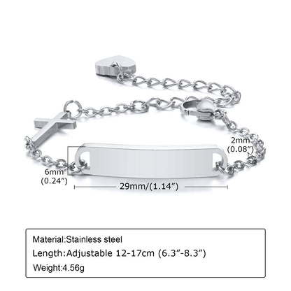 Custom Personalized Name ID Bracelet for Baby, Stainless Steel Curb Chain