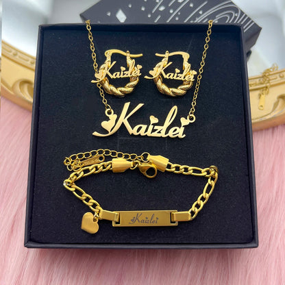 Personalized Name Stainless Steel Jewelry Set for Kids & Adults