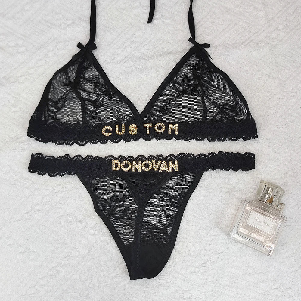 Custom Name Lingerie Lace Set, Bra & Thong