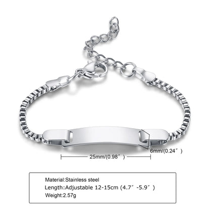 Custom Personalized Name ID Bracelet for Baby, Stainless Steel Curb Chain