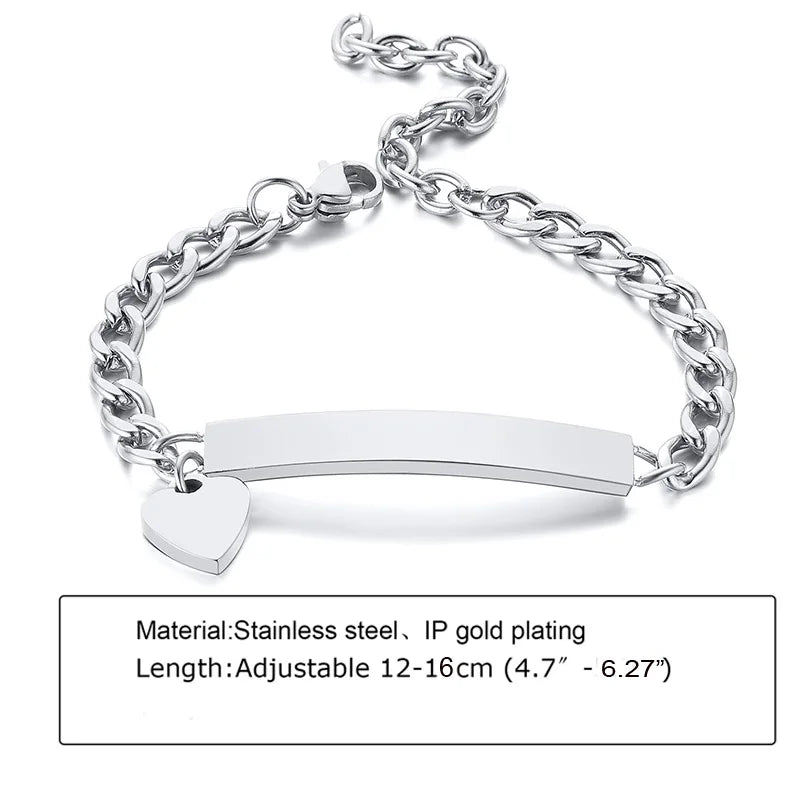 Custom Personalized Name ID Bracelet for Baby, Stainless Steel Curb Chain