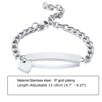 Custom Personalized Name ID Bracelet for Baby, Stainless Steel Curb Chain