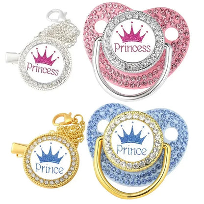 Princess & Prince Blinged Out Baby Pacifier with Chain Clip